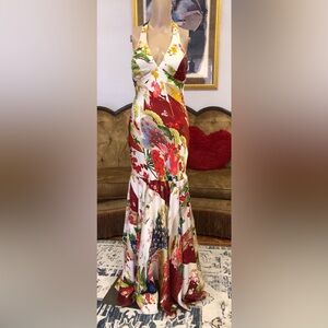Sue Wong Multicolor Silk embroidered vintage Backless Dress new size 4